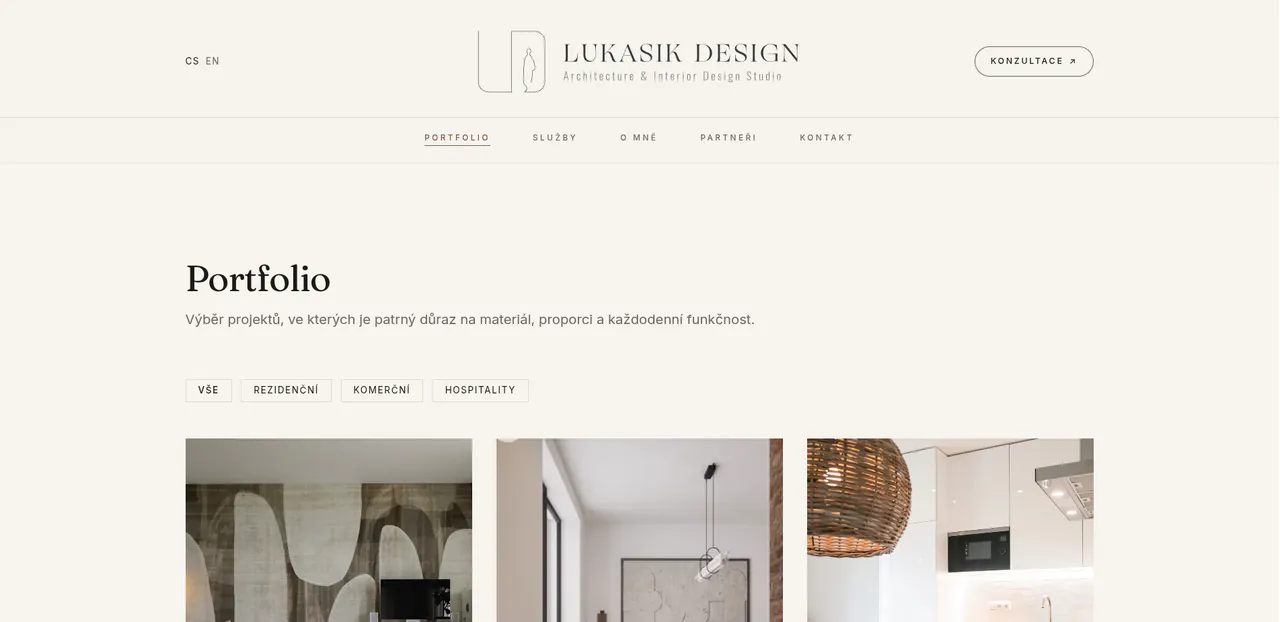 Портфолио Lukasik Design: фильтры по жилым, коммерческим и гостиничным работам над сеткой проектов